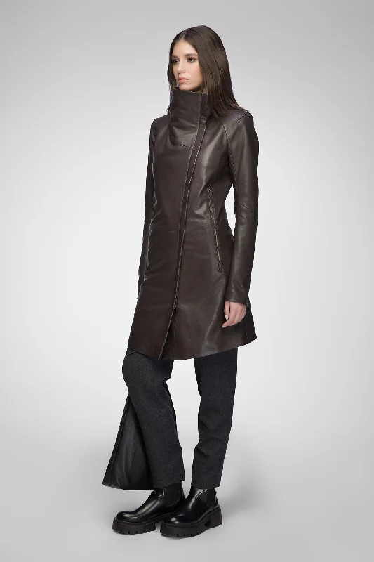 Claudia - Brown Leather Coat Women's minimalist jackets