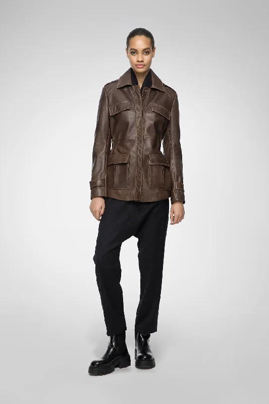 Camille - Cloudy Brown Leather Jacket Women's formal jackets