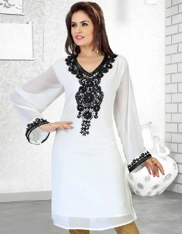 Charmer Georgette Modern Short Kaftan-White