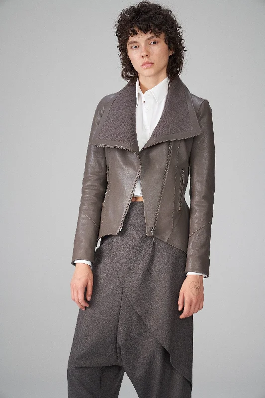 Ella - Warm Grey Leather Jacket Women's travel-friendly jackets