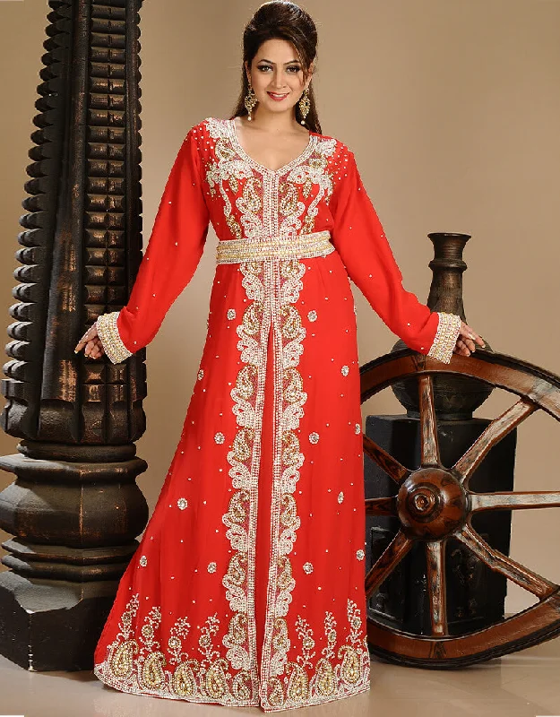 Modern Red Georgette Hand Embroidery Party Wear Kaftan