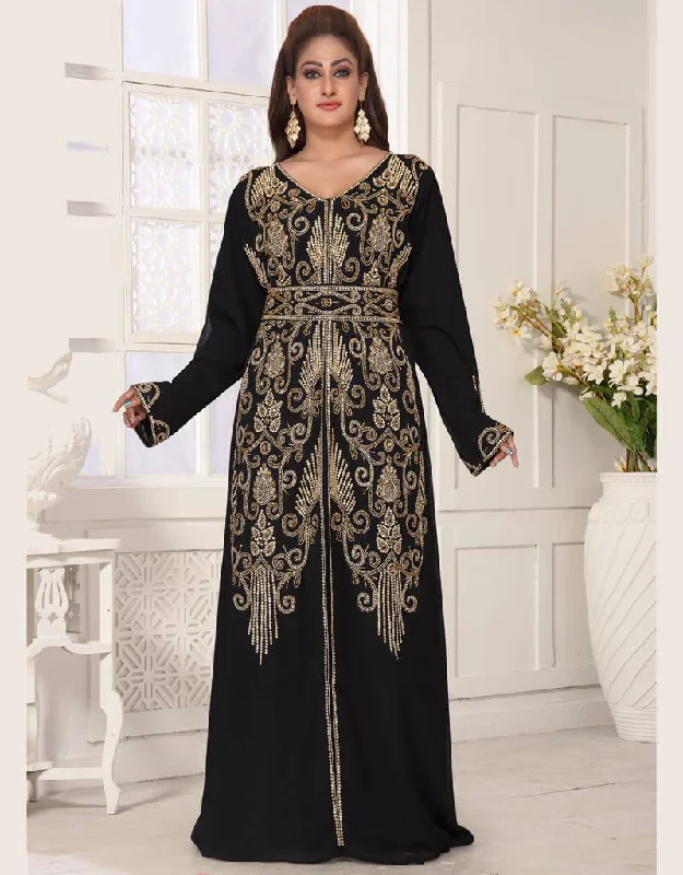 V neck Moroccan Style embroidered kaftan