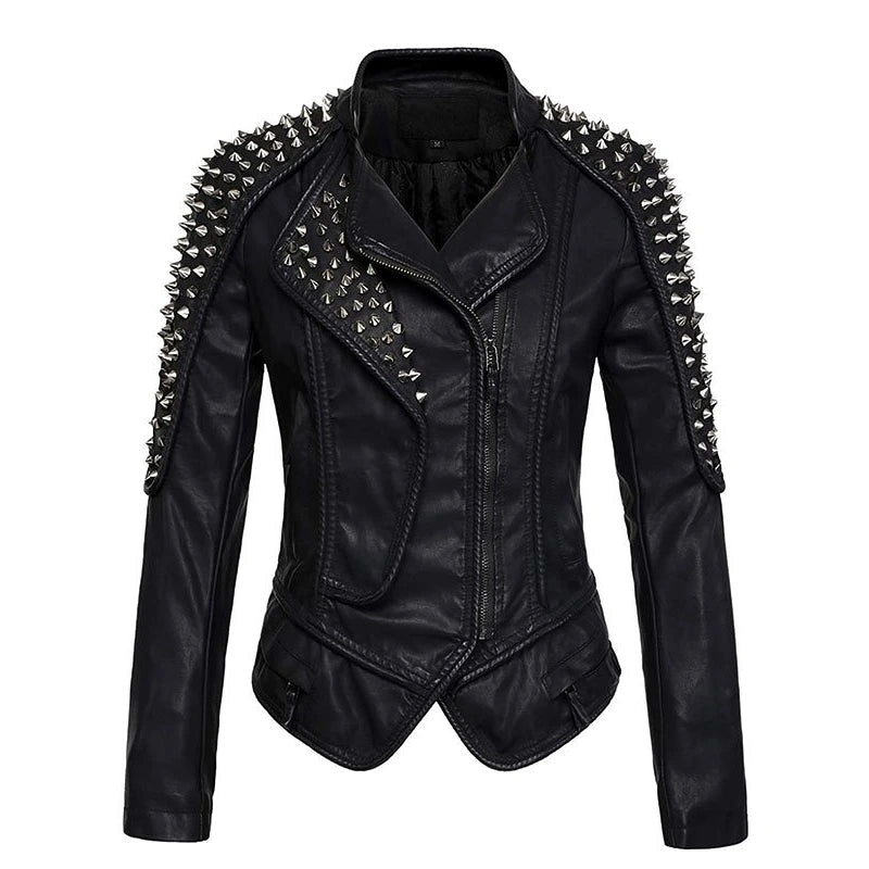 Women’s Stylish Studded Black Leather Jacket Women's cropped jackets