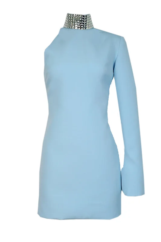 BABY BLUE MIRAGE HALTERNECK MINI DRESS