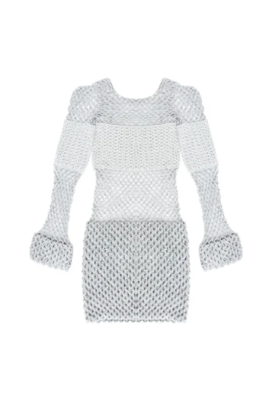 ESCAMAS SILVER CROCHET MINI DRESS