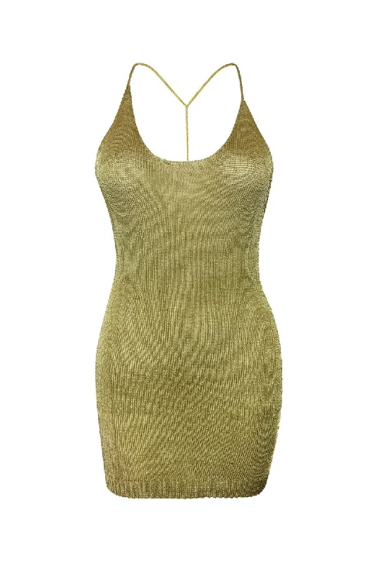 LIGHT GOLD SPARKLY KNIT MINI DRESS