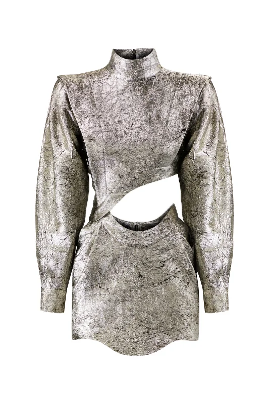 METALLIC CUT-OUT DETAILED MINI DRESS