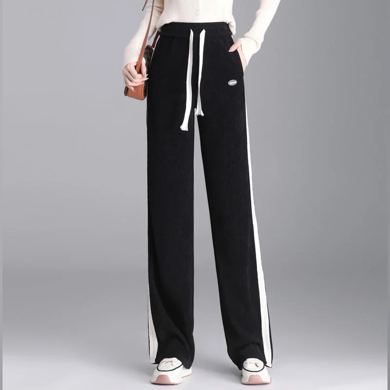 NiDELL Narrow Wide-Leg Pants Women's Sports Pants Spring and Autumn New Large Size Chenille Drooping Straight Small Casual Sweatpants