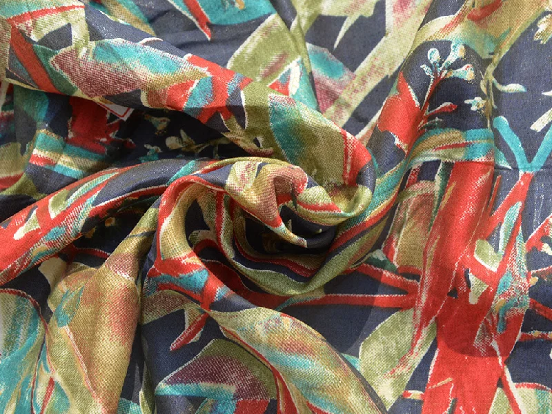 Multicolor Abstract Printed Premium Modal Chanderi Silk Fabric