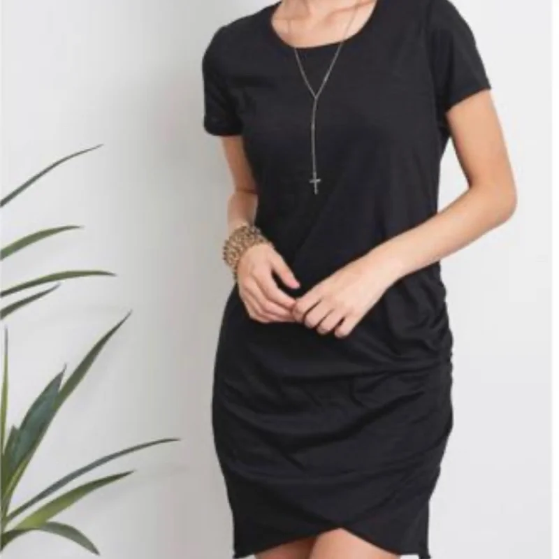 Solid Ruched T-Shirt Dress Black